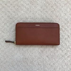 Fossil Zip Wallet Brown Leather